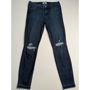 Women's Paige Distressed Raw Hem Ankle Skinny Jeans Dark Blue Size 28